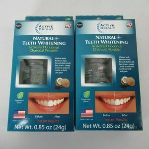Natural Teeth Whitening Coconut Charcoal Powder Peppermint Lot of 2 Boxes ASOTV